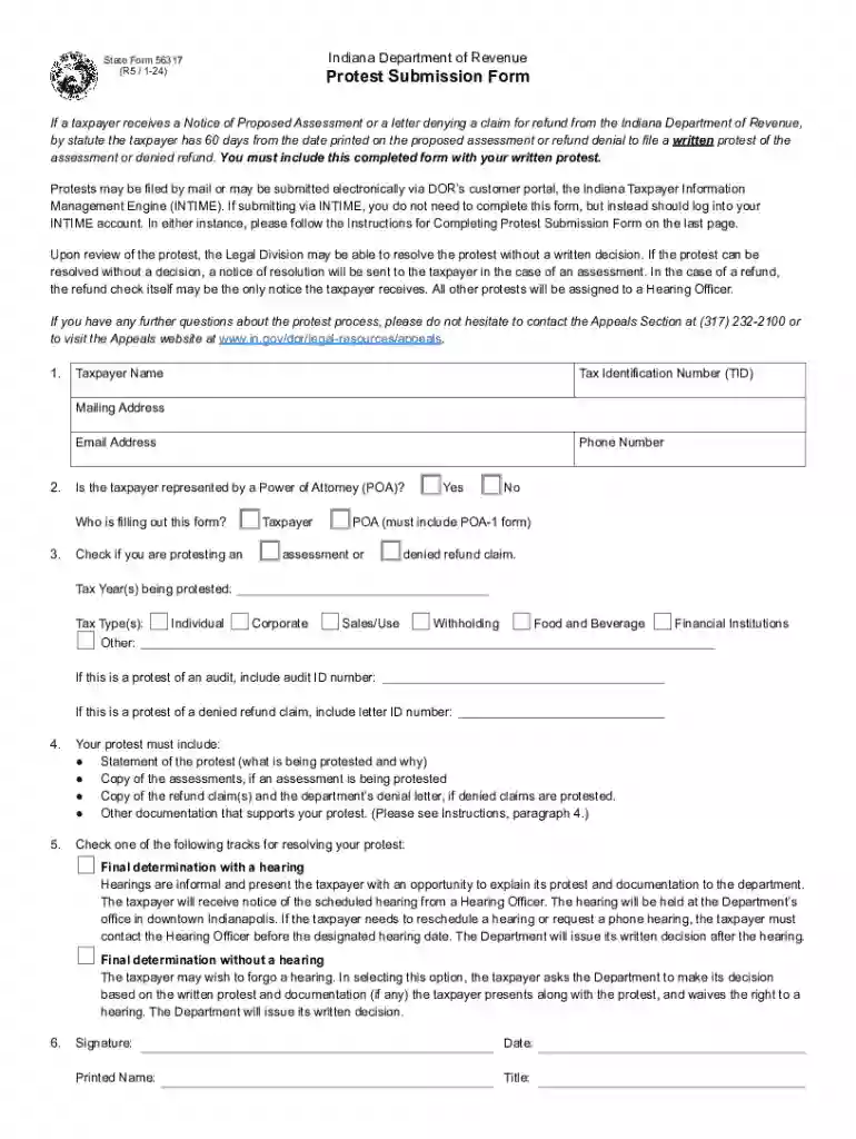 indiana protest submission form Preview on Page 1