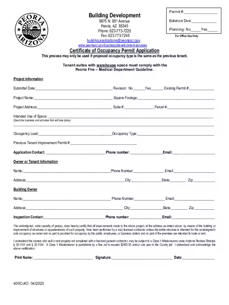 Forms, Guides and FeesCity of Peoria Preview on Page 1