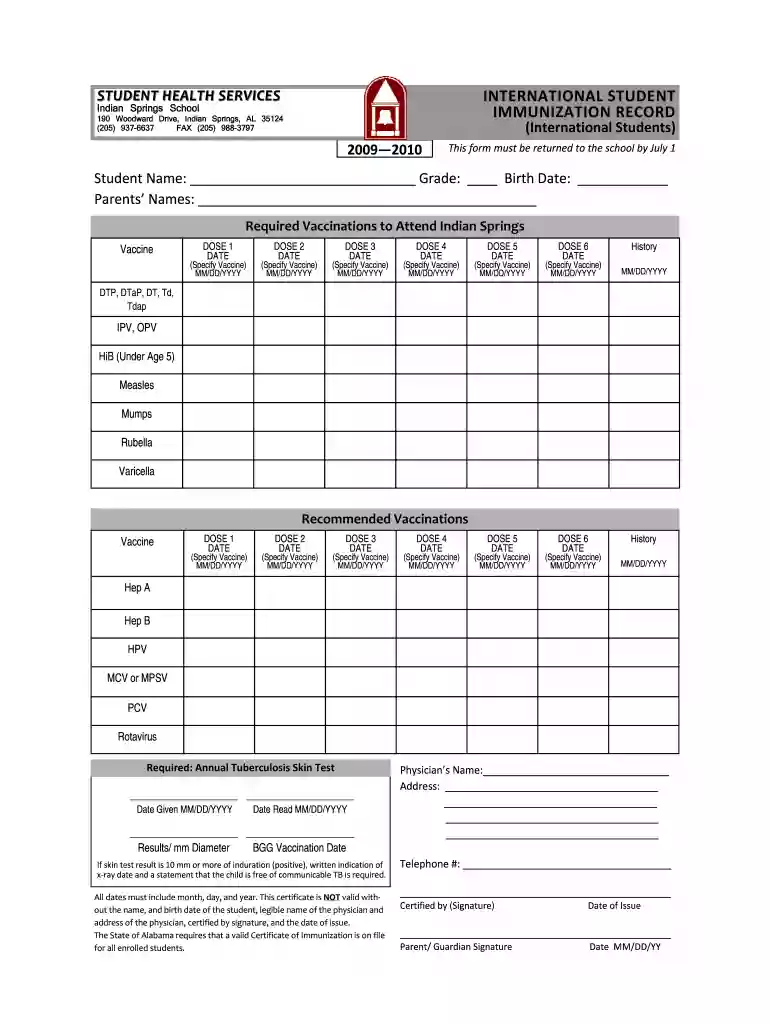 student immunization form Preview on Page 1