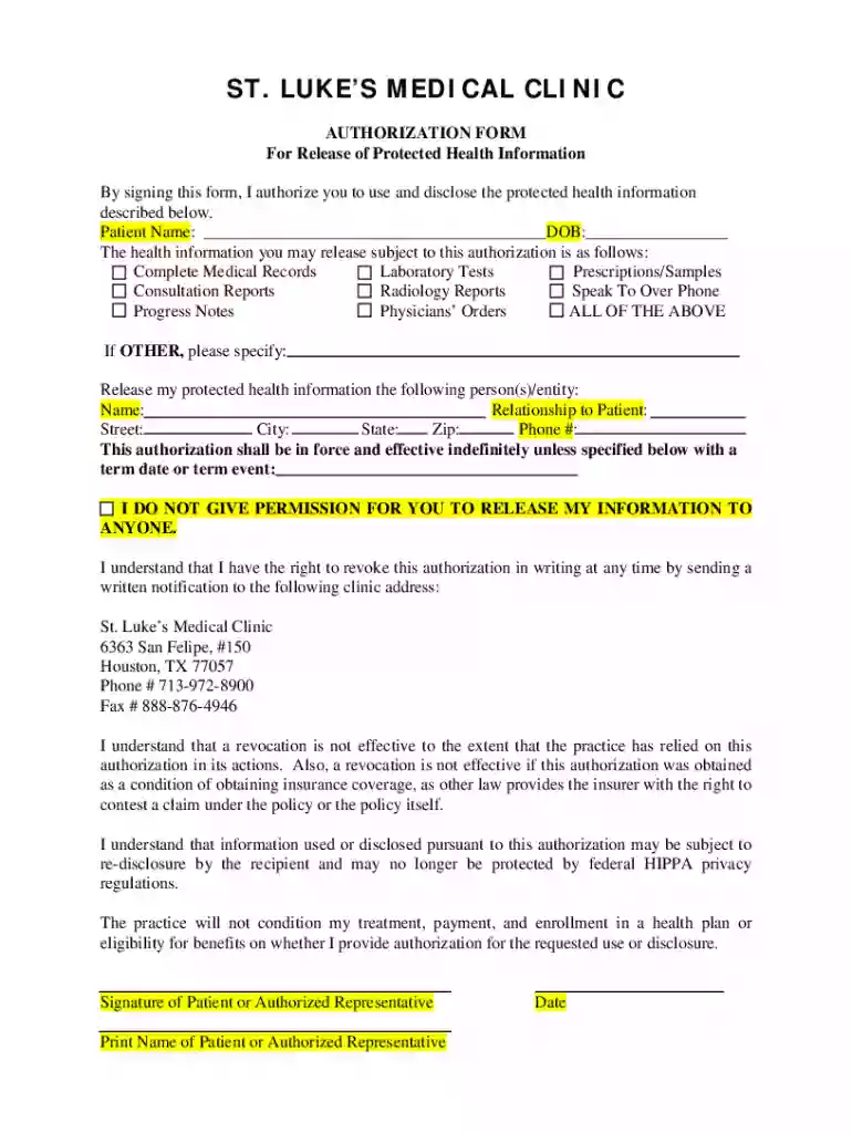 Health Information Authorization - St Louis Preview on Page 1