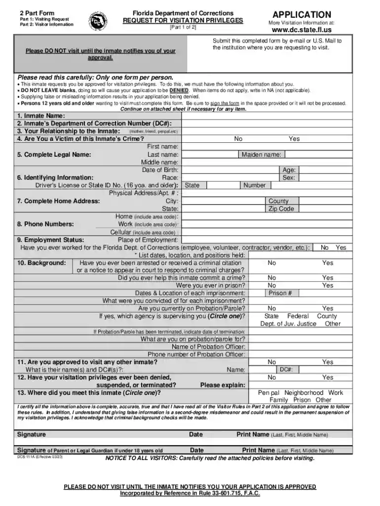 DC6-111A Request for Visiting Privileges (Revised 3 2 23) Preview on Page 1