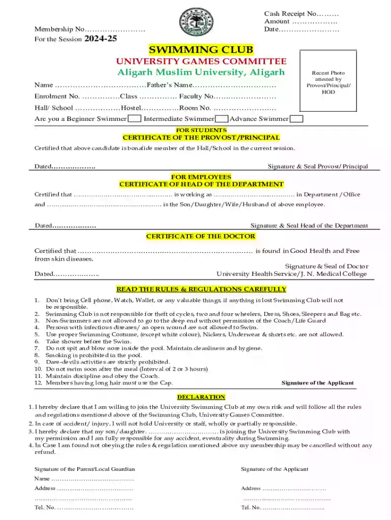 amu swimming pool form Preview on Page 1