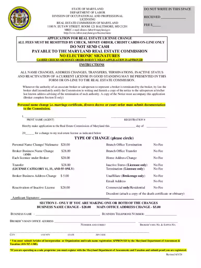 md real estate license change Preview on Page 1