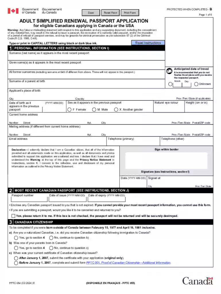 Canadian Adult Passport Renewal ApplicationHow to Fill in Preview on Page 1