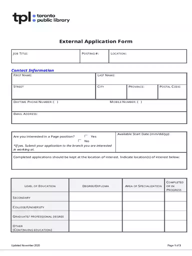 Volunteer Application Form (PDF Version) - Toronto Public Preview on Page 1