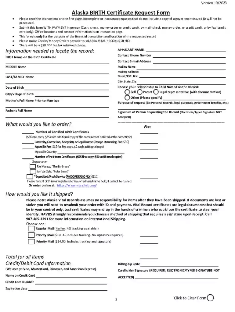 alaska birth certificate request form Preview on Page 1