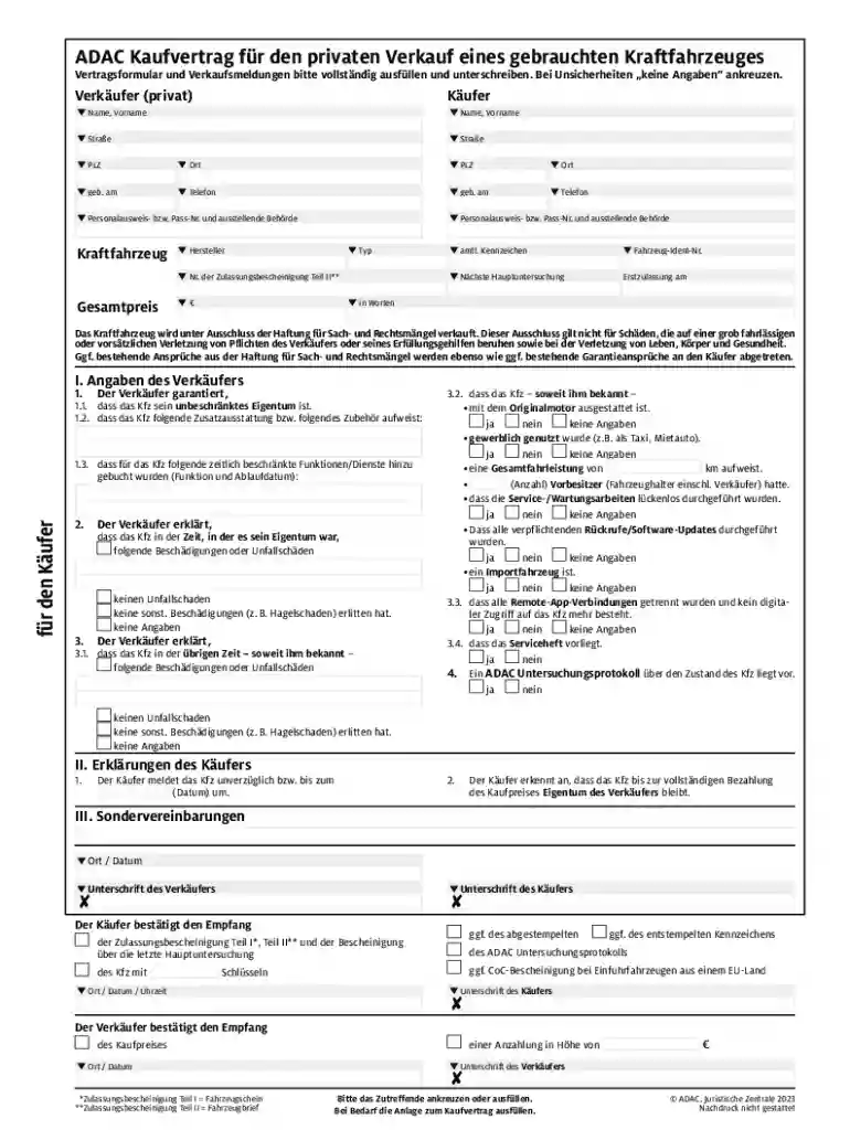ADAC Kaufvertrag f r den privaten Verkauf eines Preview on Page 1