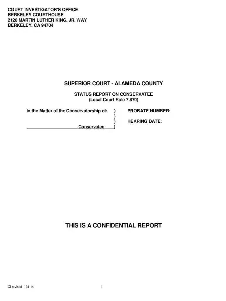 Fillable Online alameda courts ca Status Report on Preview on Page 1