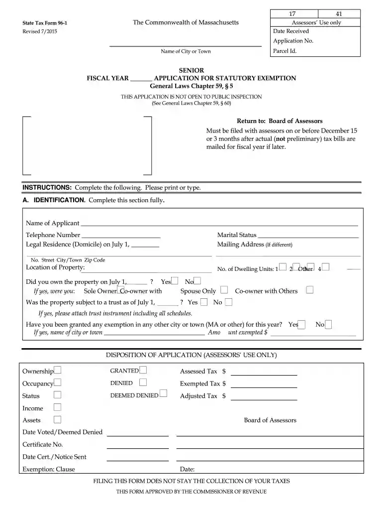 State Tax Form 96-1 - mass Preview on Page 1