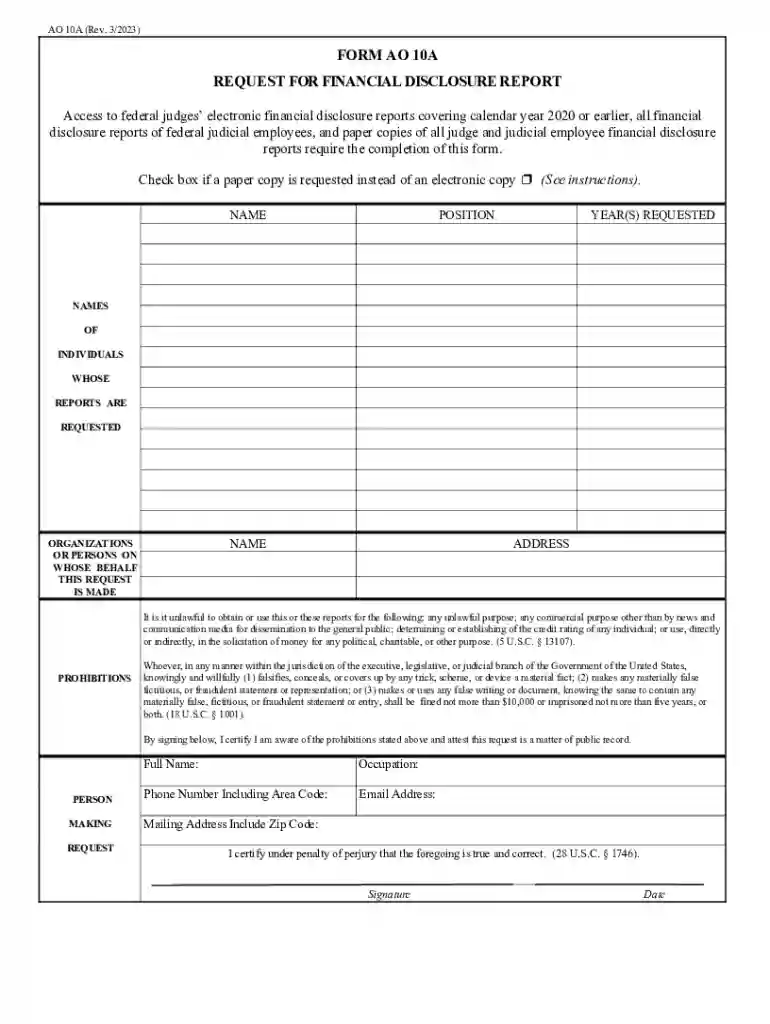 US Federal Financial Disclosure Report Request Form Preview on Page 1