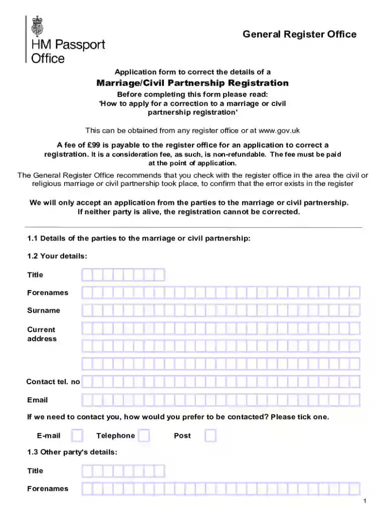 Correct the details of a marriage or civil partnership registration Preview on Page 1