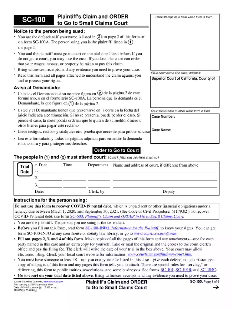sc 100 small claims Preview on Page 1