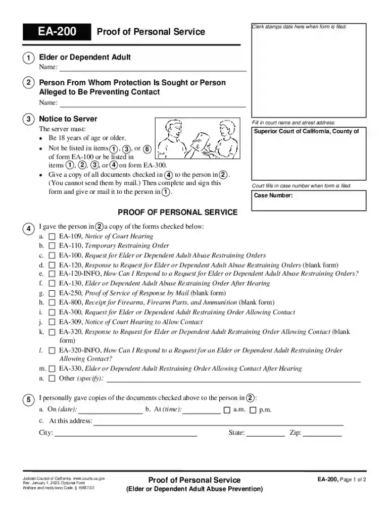 EA-200 Proof of Personal Service Judicial Council form Preview on Page 1