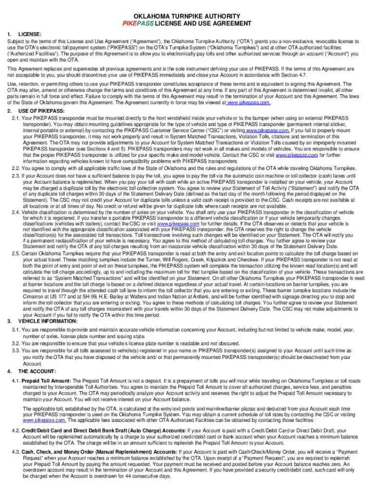 OKLAHOMA TURNPIKE AUTHORITY Sample Clauses Preview on Page 1