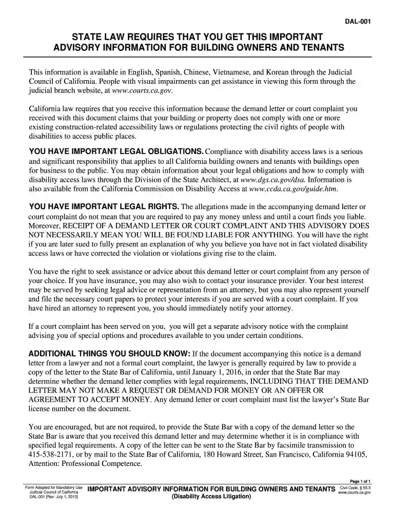 DAL-001 IMPORTANT ADVISORY INFORMATION FOR BUILDING - courts ca Preview on Page 1