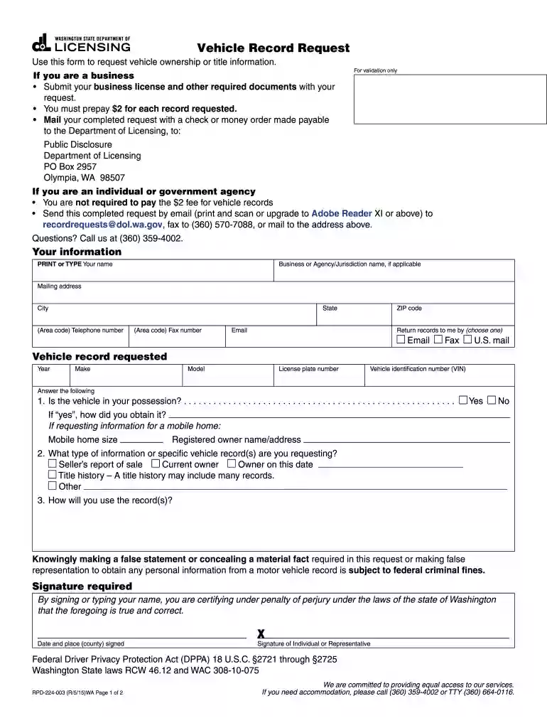 vehicle record request Preview on Page 1