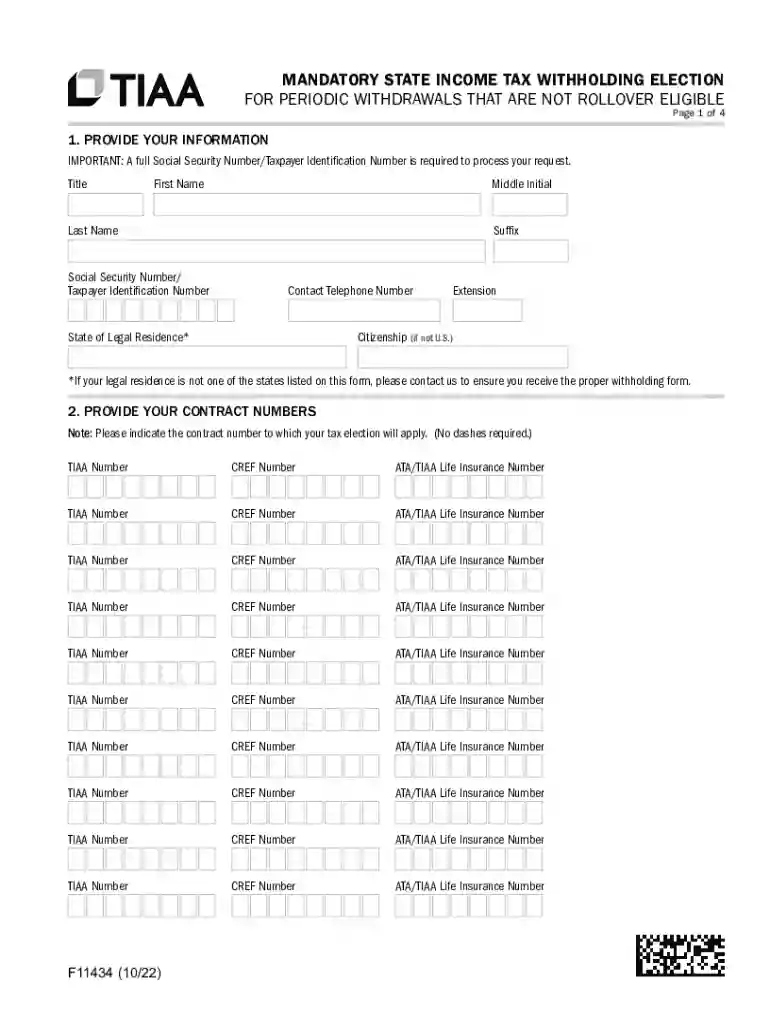 F11434-Mandatory State Income Tax Withholding Election For Periodic Withdrawals That Are Not Rollove Preview on Page 1
