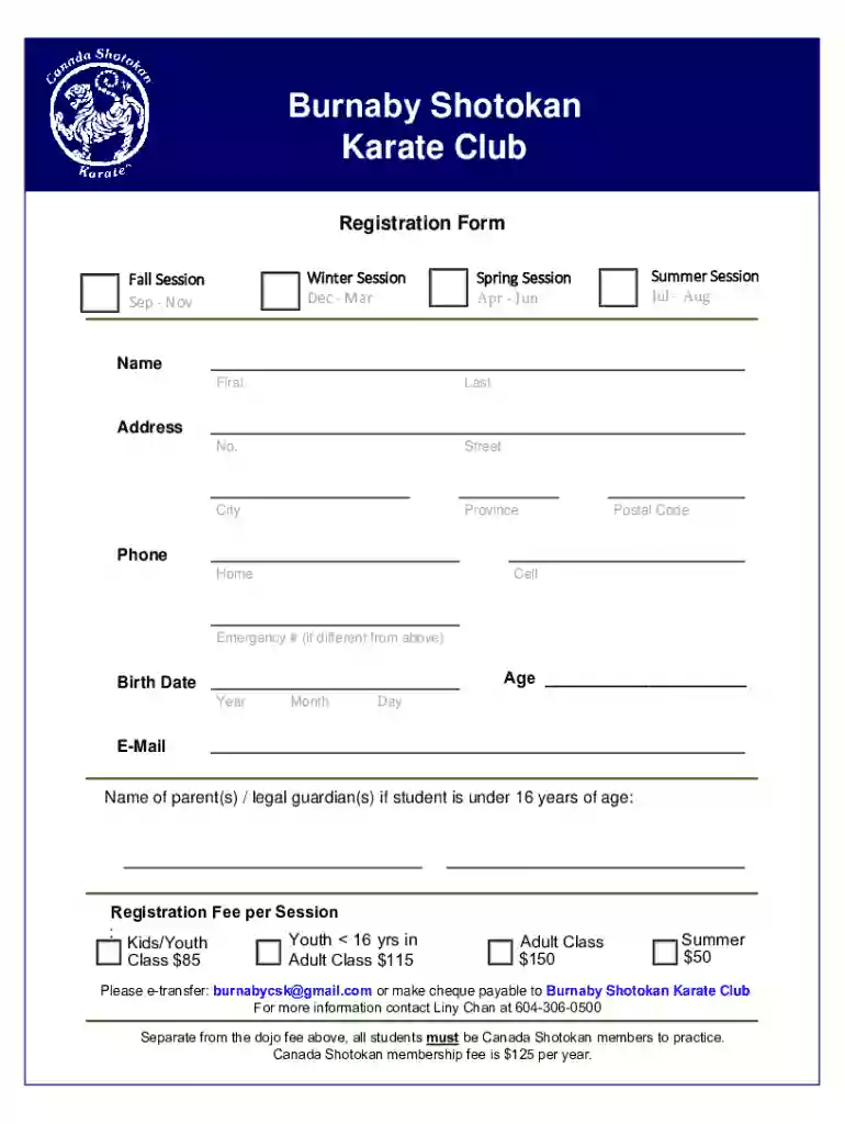 Registration and Fees - Burnaby Shotokan Karate Preview on Page 1