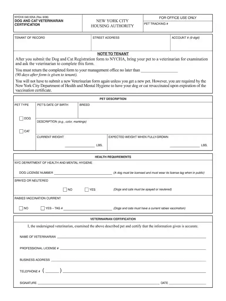nycha pet registration form Preview on Page 1