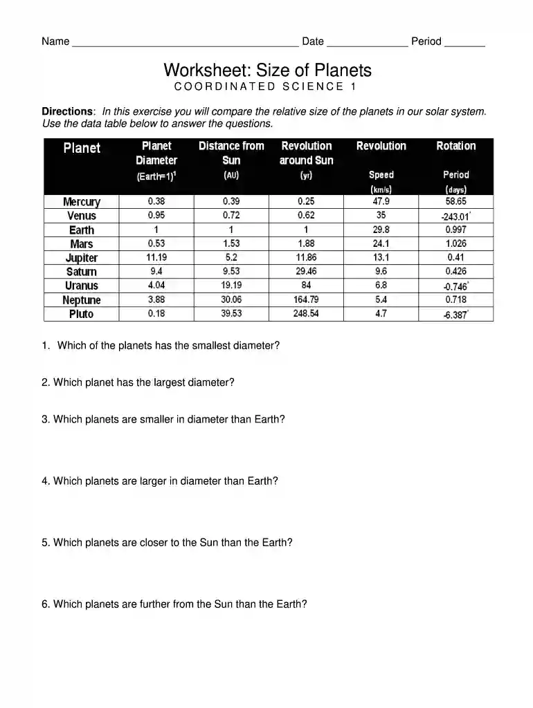 worksheet size of planets coordinated science 1 answers Preview on Page 1