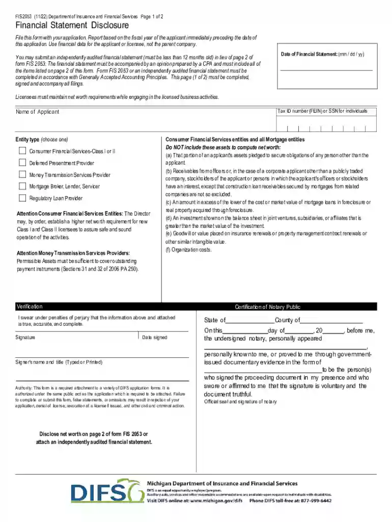 Fillable Online michigan FIS 2053 (5 15) Department of Preview on Page 1