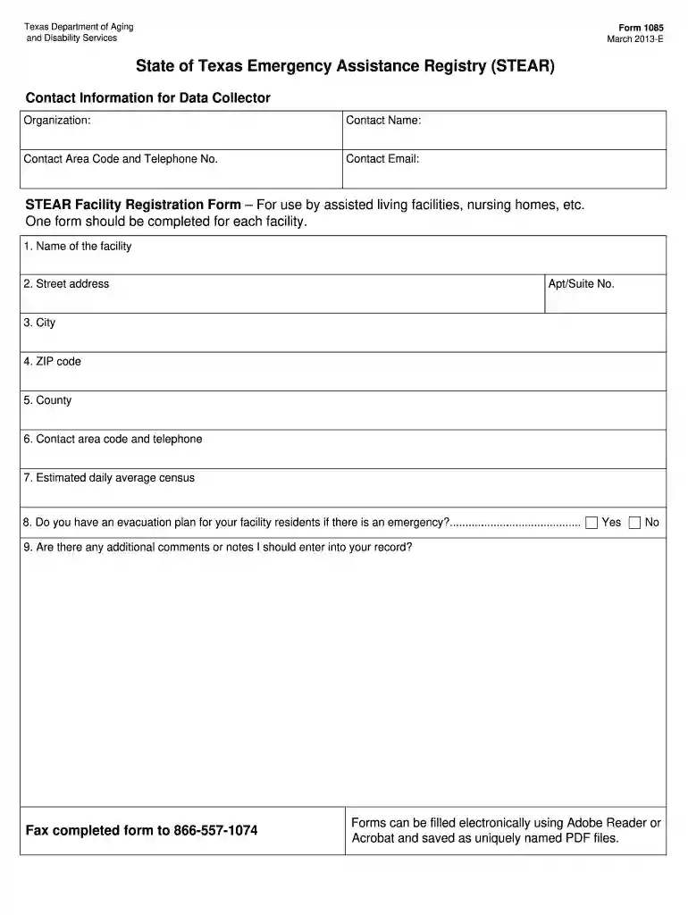form 1085 emergency Preview on Page 1