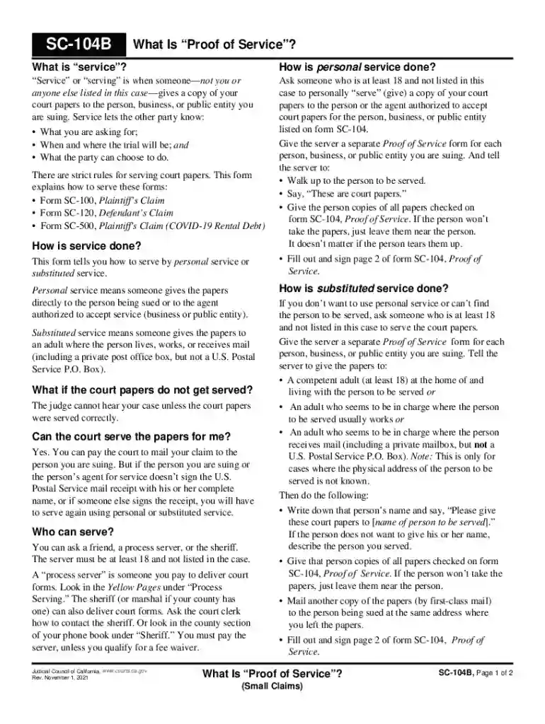 proof of service form california small claims Preview on Page 1