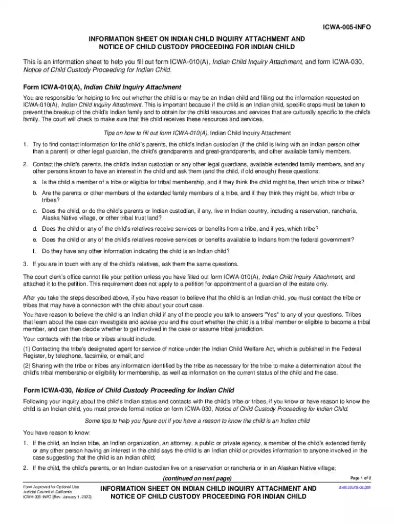 Information Sheet on Indian Child Inquiry Attachments and Preview on Page 1