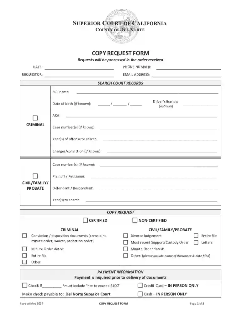 County of Del Norte, California - Public Records Request Preview on Page 1