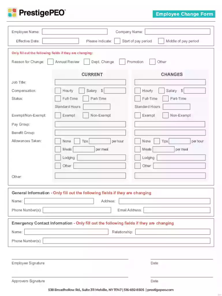 Employee Change Form Preview on Page 1