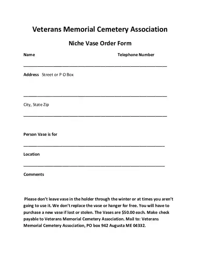 Missouri Veterans Cemetery Precertification Application Preview on Page 1