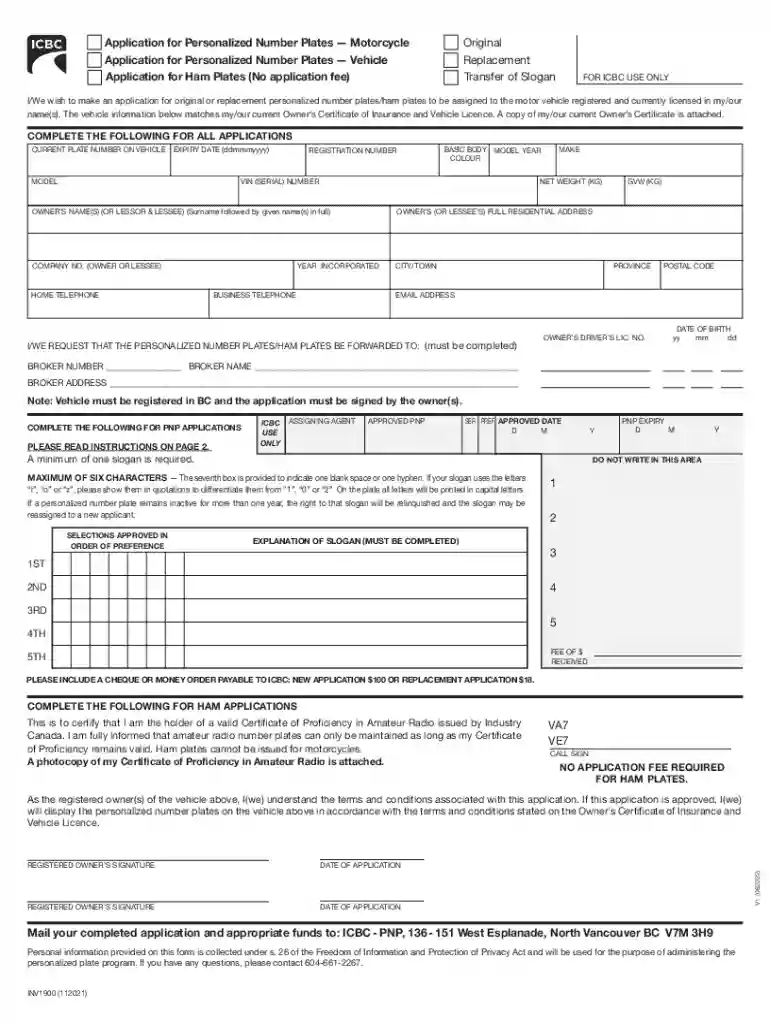Application for Personalized Number HAM Plates - INV1900 Preview on Page 1