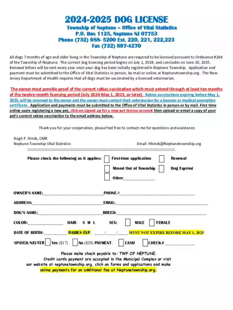 nj application dog license Preview on Page 1