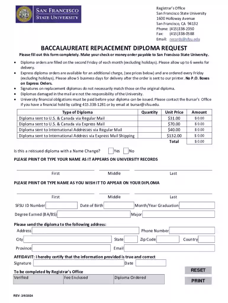 sfsu diploma Preview on Page 1