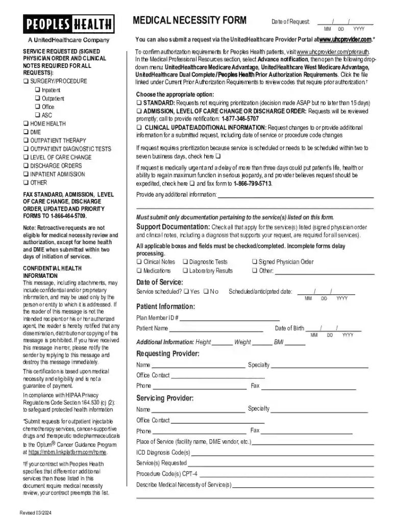 2024 Medical Necessity Form for Peoples Health Patients Preview on Page 1