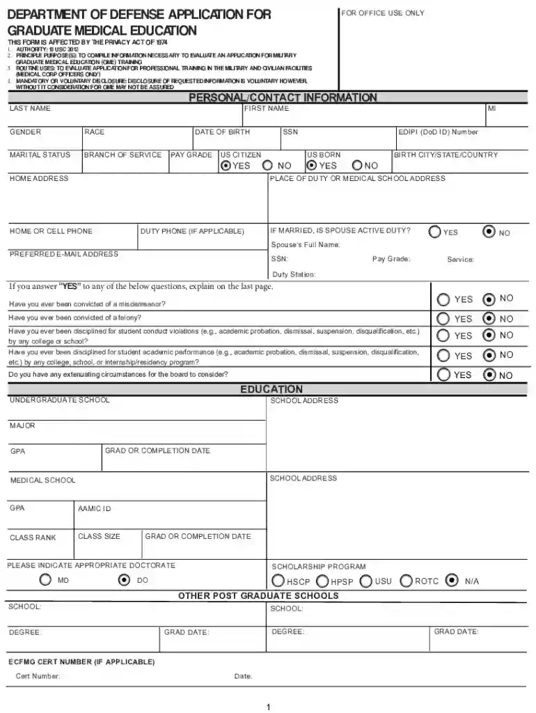 DEPARTMENT OF DEFENSE APPLICATION FOR Preview on Page 1