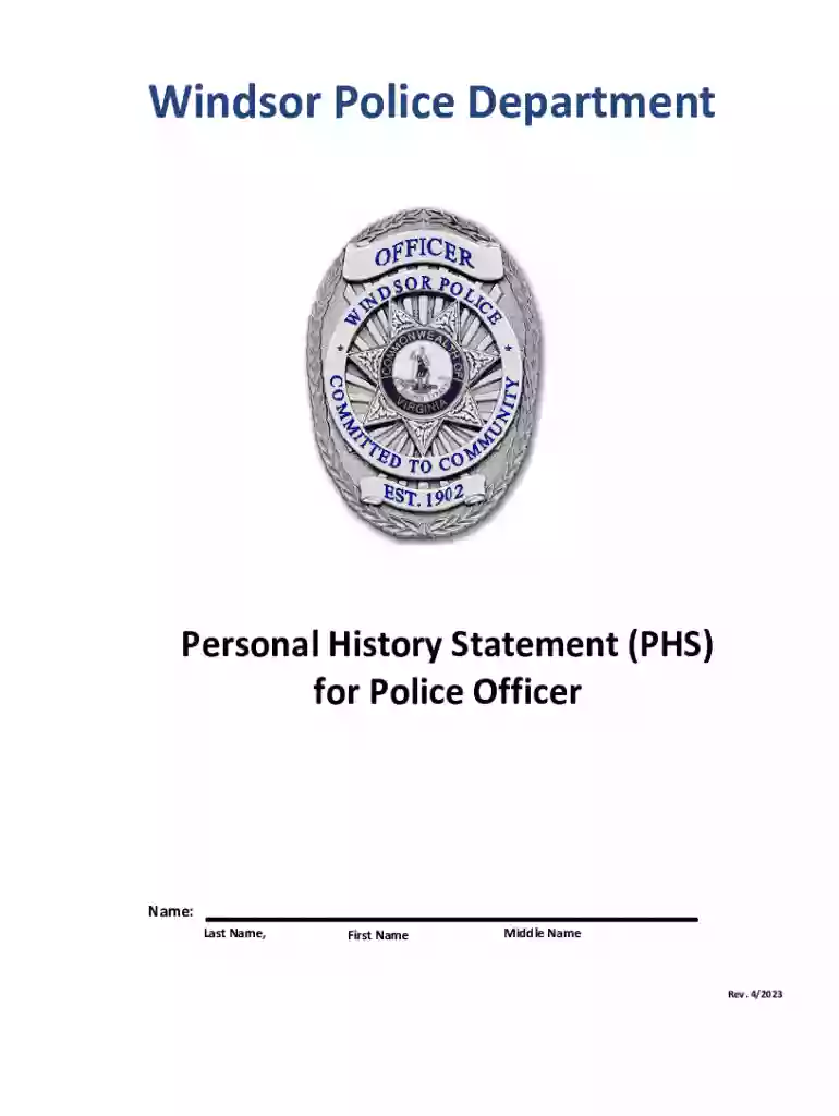 Windsor Police Department Employment Application Preview on Page 1