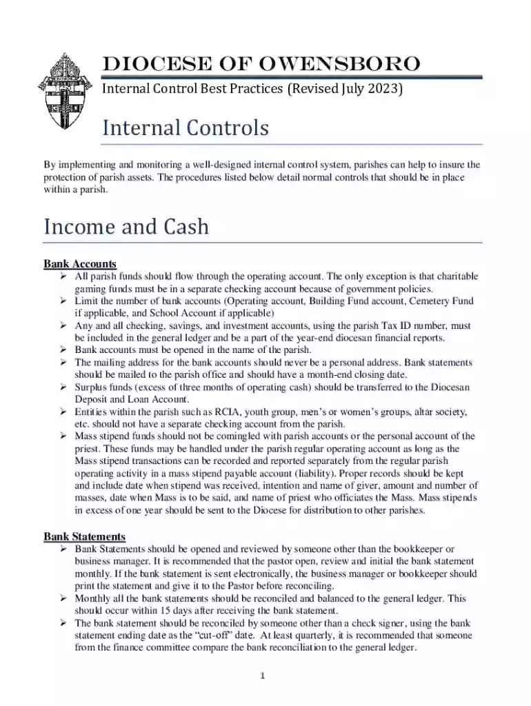 Diocese of Owensboro Internal Control Best Practices Preview on Page 1