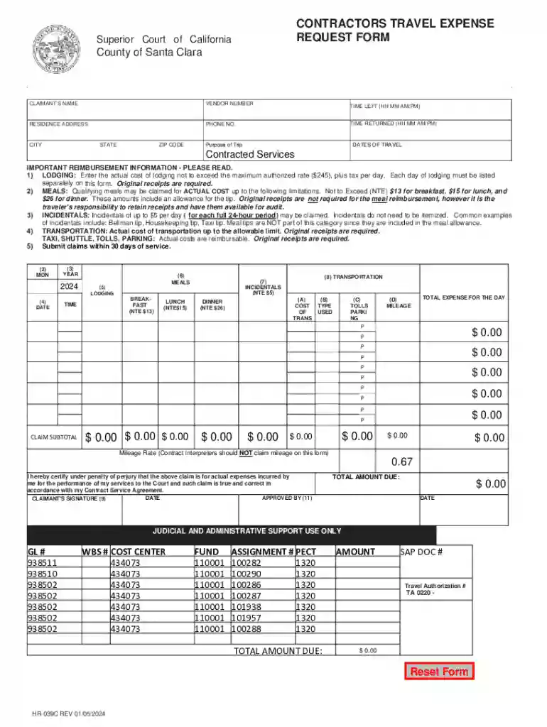 Contractors Travel Expense Request Preview on Page 1