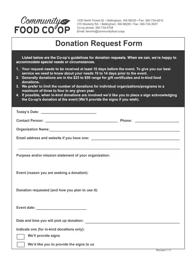 sprouts donation request Preview on Page 1