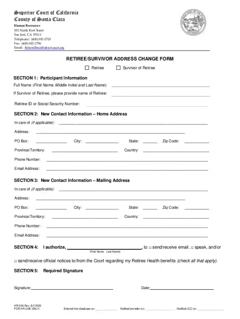 Retiree survivor Address Change Form Preview on Page 1