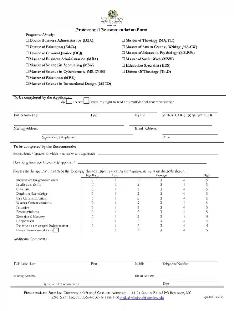 Professional Recommendation Form Preview on Page 1