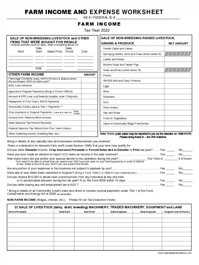 2023 FARM INCOME and EXPENSE WORKSHEET Preview on Page 1