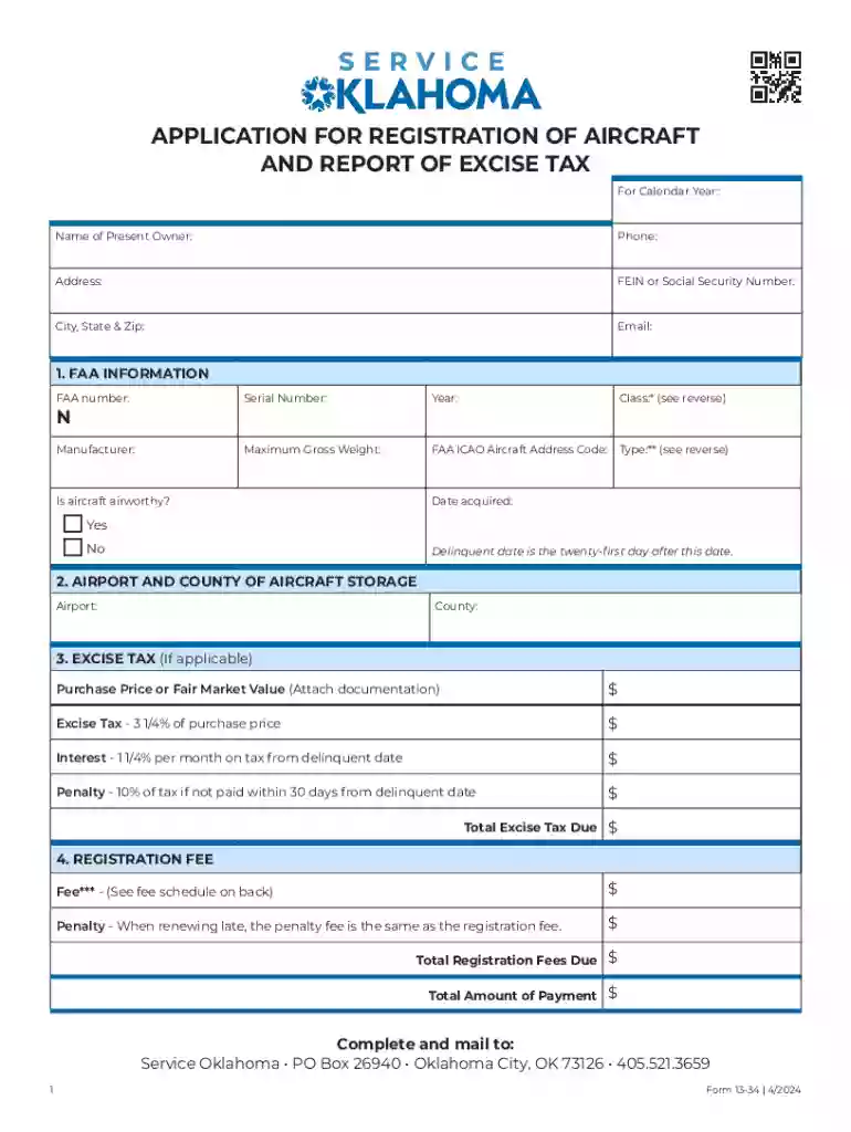 Application for Registration of Aircraft and Report of Excise Tax Preview on Page 1