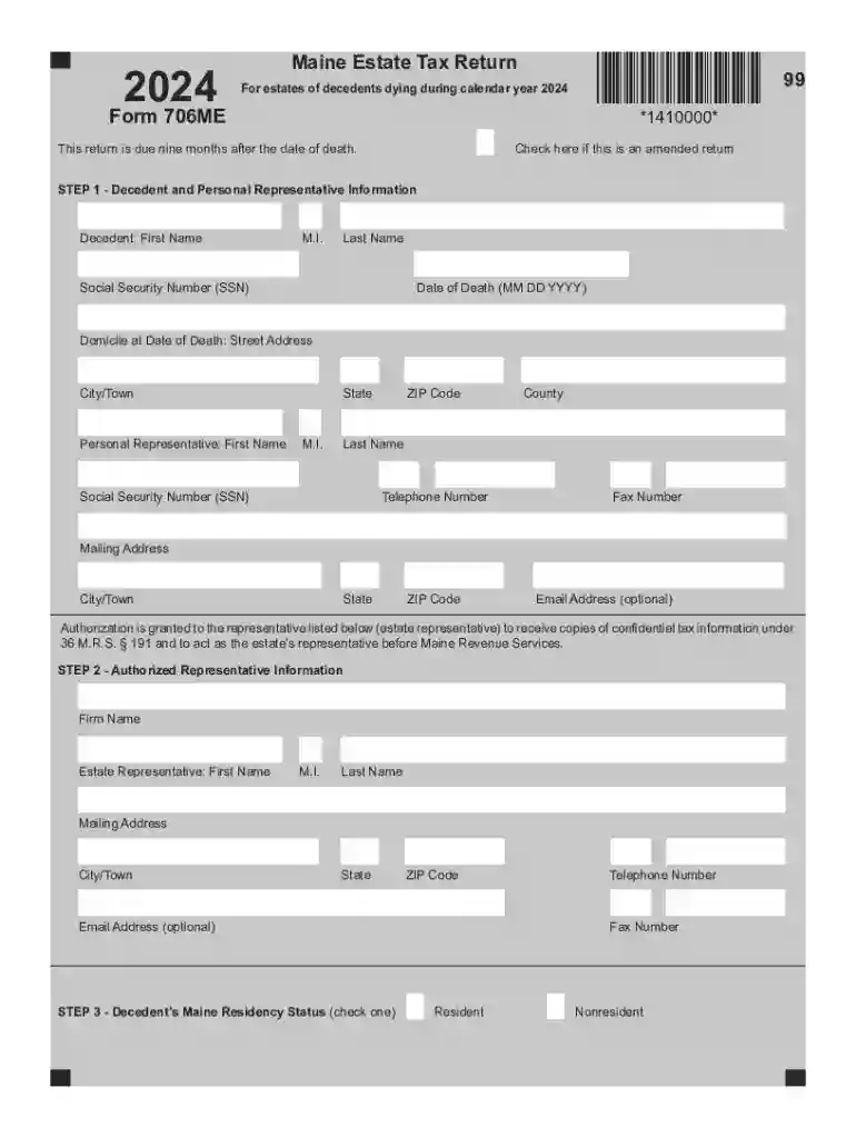 99 Form 706ME Maine Estate Tax Return Preview on Page 1
