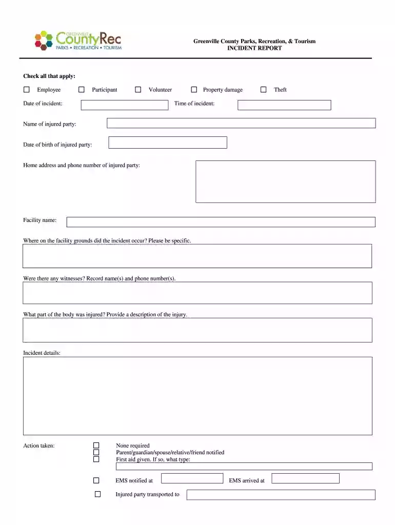 incident report form blank Preview on Page 1