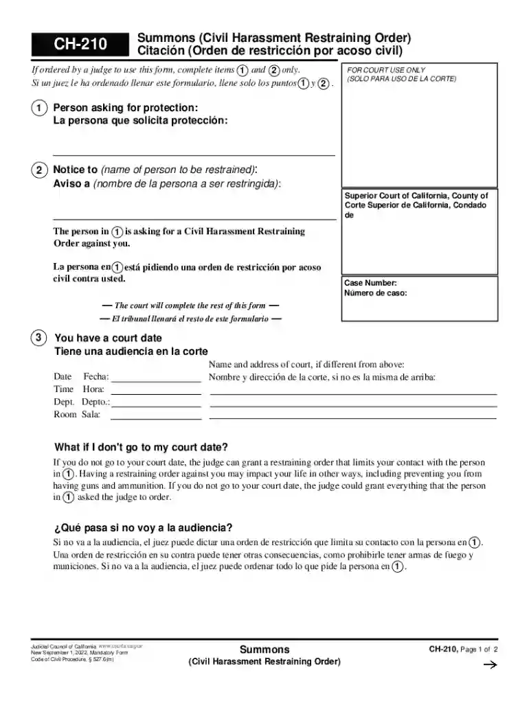 CH-210 Summons Judicial Council forms Preview on Page 1