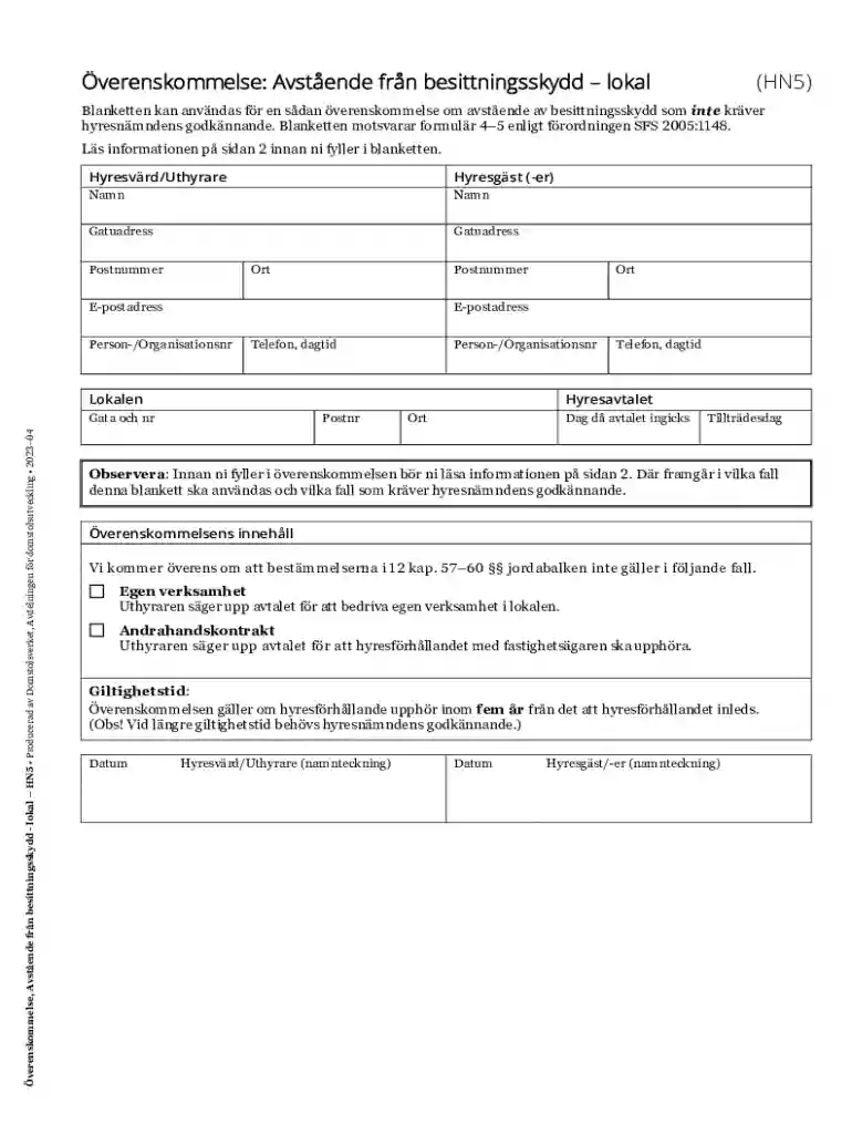 Anskan om godknnande av andrahandsuthyrning (HN1c) Preview on Page 1