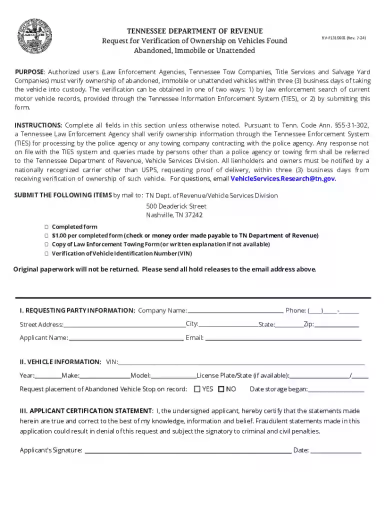 Request for Verification of Ownership on Vehicles Found Preview on Page 1