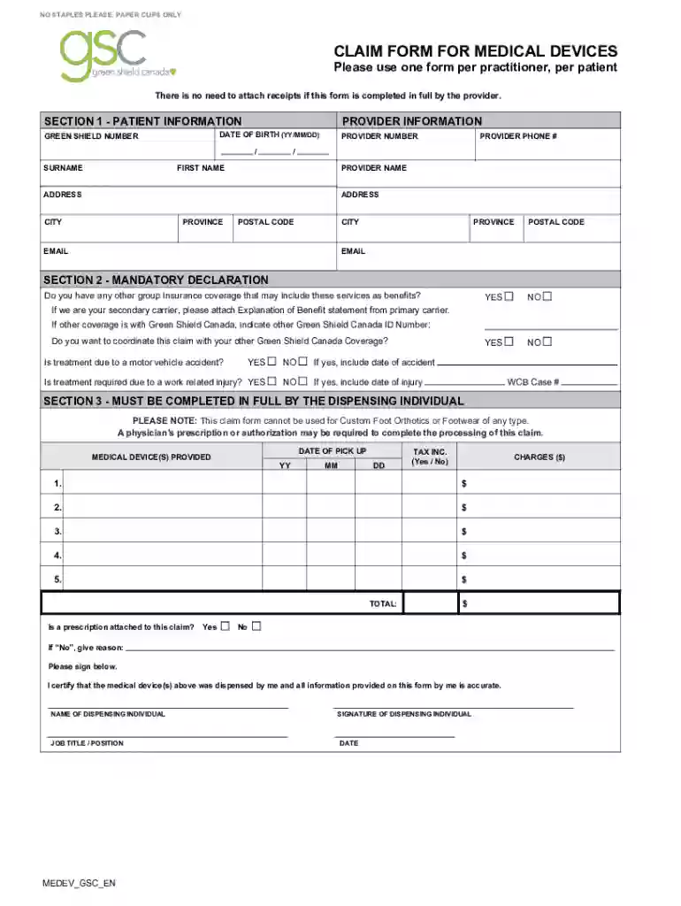 greenshield canada claim form Preview on Page 1
